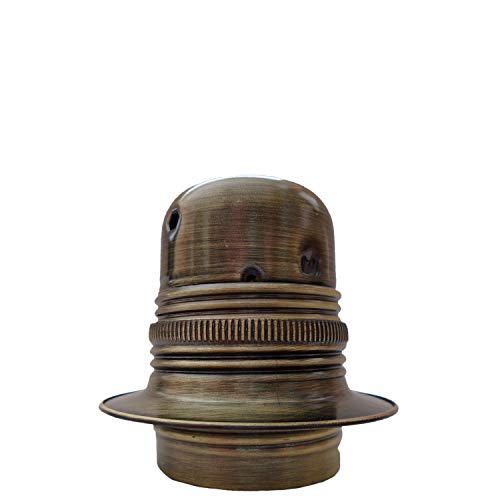 Attacco a vite Edison (E27) in metallo e ceramica portalampada in ottone anticato e terra per uso su lampade, ciondoli o lampadari Art déco E27 Bulb Holder With 10mm Threaded Entry