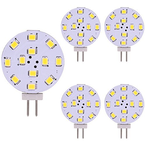 Lampadina LED G4, Equivalente da 35 Watt, Disco LED Bi-Pin, Pin laterale JC, 12V-24V AC/DC Low Volt, CRI> 85, 350 Lumens, WeiXuan, Pack 5 (Warm White)