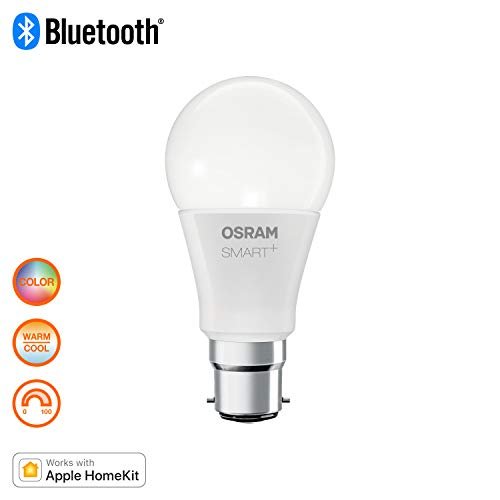 Osram Smart+ Lampadina LED Bluetooth Compatibile con Apple Homekit e Android, Goccia, B22D, 60W Equivalenti, Luce Colorata RGBW, Confezione da 4 Pezzi