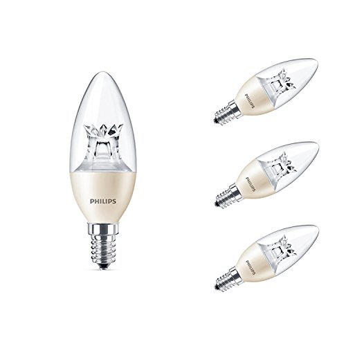 Philips E14 6 W 2200 – 2700 K dimmerabile Master LED dim tono fiamma candela lampadina, White, New Pack of 4, E14 (Small Edison Screw)