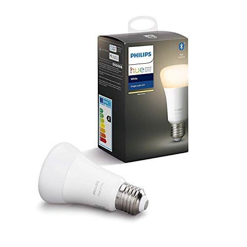 Philips Hue White Lampadina LED Connessa, con Bluetooth, Attacco E27, Dimmerabile, Luce Bianca Calda, 1 Pezzo, Dispositivo Certificato per gli umani