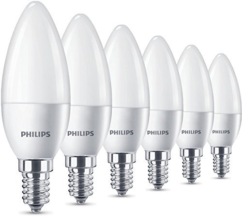 Philips Lampadine LED Candela, E14, 5.5 W Equivalenti a 40 W, 2700 K, Luce bianca calda, Confezione da 6