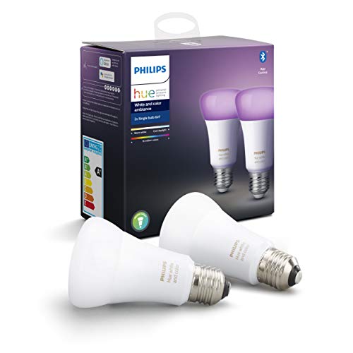 Philips Lighting Hue White and Color Ambiance Lampadine LED Singola Connessa, con Bluetooth, Attacco E27, 9 W, 2 Pezzi, Dispositivo Certificato per gli umani
