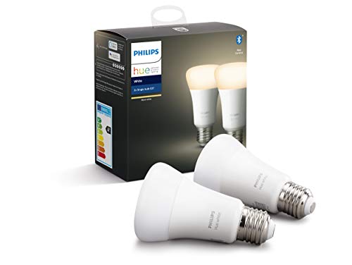 Philips Lighting Hue White Lampadine LED Connesse, con Bluetooth, Attacco E27, Dimmerabile, Luce Bianca Calda Dimmerabile, 2 Pezzi, Dispositivo Certificato per gli umani