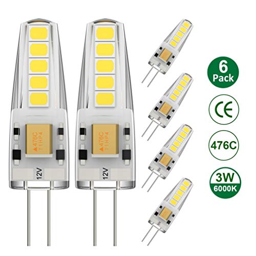 Ralbay Lampadina LED G4 3W Equivalente a 30W Lampada Alogena Bianco Freddo (6000K) 10 LED 2835 SMD Lampadine 300 LM AC/DC 12V Non Dimmerabile, Confezione da 6