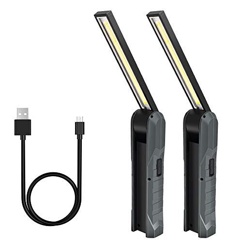 2 Packs Lampada da Lavoro, Guiseapue Lampada Officina di Ispezione USB Ricaricabile LED da lavoro Pieghevole Torcia con Magnetica Clip e Gancio Lampada Portatile per Auto/Campeggio/Home e di Emergenza