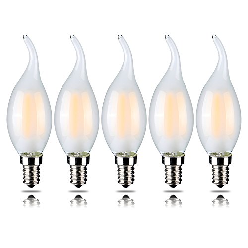 5-Pack 4 W dimmerabile LED filamento candela lampadina, bianco caldo 2700 K, E14 Candelabro base, forma di fiamma Bent punta, 5 pezzi, 40 W ad Incandescenza Equivalente yt-c35t-4