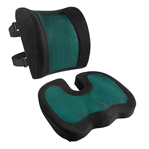 Amazon Basics - Cuscino per seduta e supporto lombare, in memory foam e gel rinfrescante, confezione da 2, colore: nero