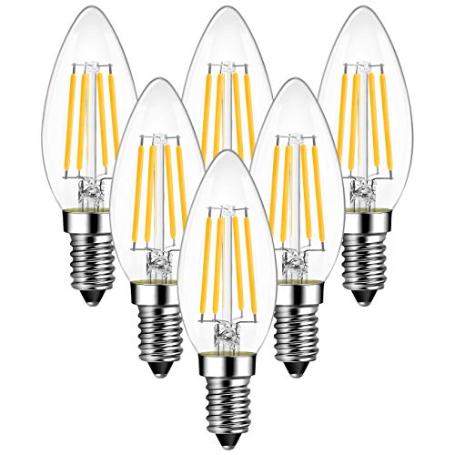 ANWIO Lampadina Filamento LED Con Attacco E14, Forma C35 a Candela, 4.5W Equivalenti a 40W, 470Lm, Luce Bianca Fredda 6500K, Confezione da 6 Pezzi