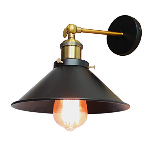 Applique Industriale Retrò, Lampada da parete con paralume in metallo nero ombrello, diametro 22cm (lampadina non inclusa)