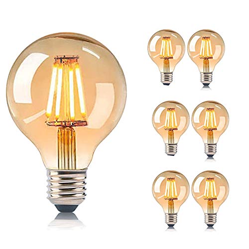 ASANMU Edison Vintage Lampadina a LED, G80, lampadina sferica vintage, LED E27 4 W, bianco caldo, filamento anticato, lampadina decorativa, ideale per nostalgica, illuminazione retrò bar (6 Pack)