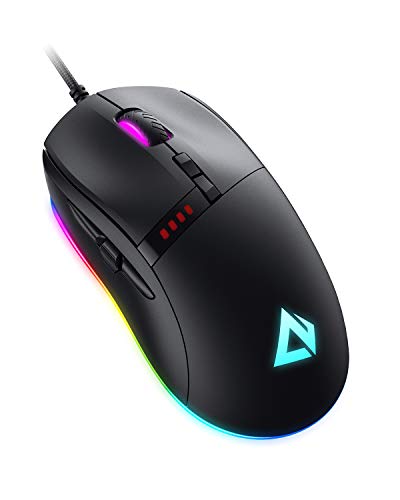 AUKEY Knight Mouse da Gioco, Mouse Gaming RGB con 10000 DPI, 8 Pulsanti Programmabili, Effetti di Illuminazione RGB, Macro, Mouse da Gioco Filo con Pulsante di Fuoco per PC e Mac