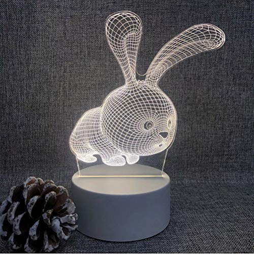 BIGTO - Luce notturna 3D per bambini stereoscopica, motivo: animali 3D, interruttore touch, 7 colori coniglio