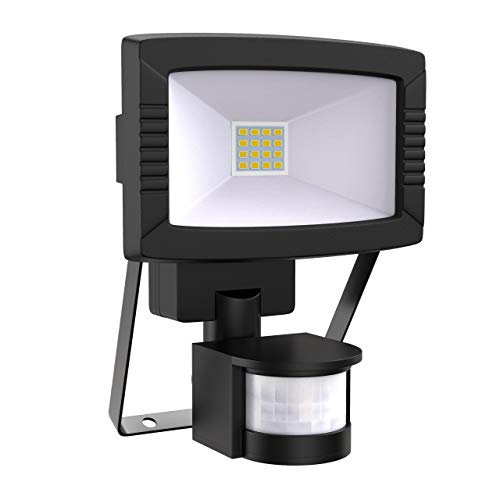 B.K.Licht Faro LED esterno con sensore di movimento, luce a LED crepuscolare, faretti a parete con accensione automatica, color nero, luce fredda 7000K 8,5W IP44