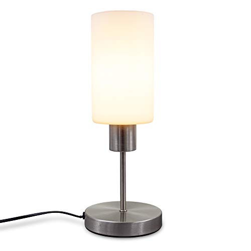B.K.Licht lampada da comodino, intensità della luce regolabile su 3 livelli con la funzione touch, Lampadina non inclusa E27 da max.25W, lampada da tavolo piccola, abat-jour in metallo e vetro