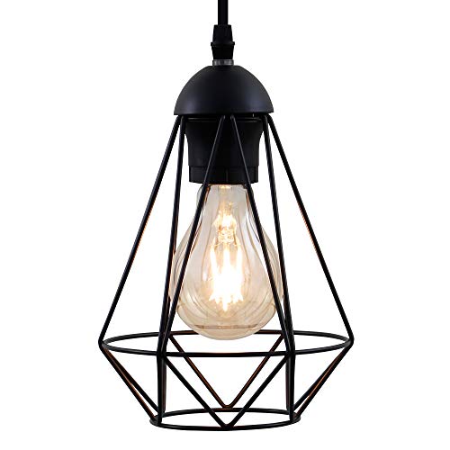 B.K.Licht Lampadario vintage, adatto per lampadina E27 non inclusa max 40W, metallo nero, altezza totale 1,1m, lampada a sospensione per sala da pranzo, lampada da soffitto stile industriale, IP20