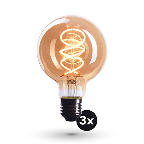 CROWN LED 3x lampadina Edison con attacco E27 | Dimmerabile, 4W, 2200 K, luce bianca calda, 230 V, EL18 | Illuminazione d'epoca a Filamento in Stile Retro Vintage | Classe energetica EU: A+
