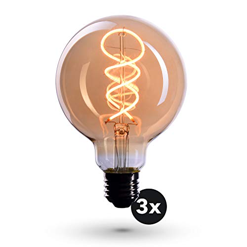 CROWN LED 3x lampadina Edison con attacco E27 | Dimmerabile, 4W, 2200 K, luce bianca calda, 230 Volt, EL19 | Illuminazione d'epoca a Filamento in Stile Retro Vintage | Classe energetica EU: A+