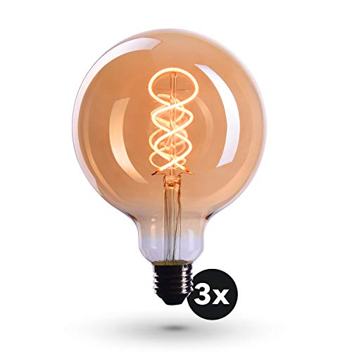 CROWN LED 3x lampadina Edison con attacco E27 | Dimmerabile, 4W, 2200 K, luce bianca calda, 230 V, EL20 | Illuminazione d'epoca a Filamento in Stile Retro Vintage | Classe energetica EU: A+