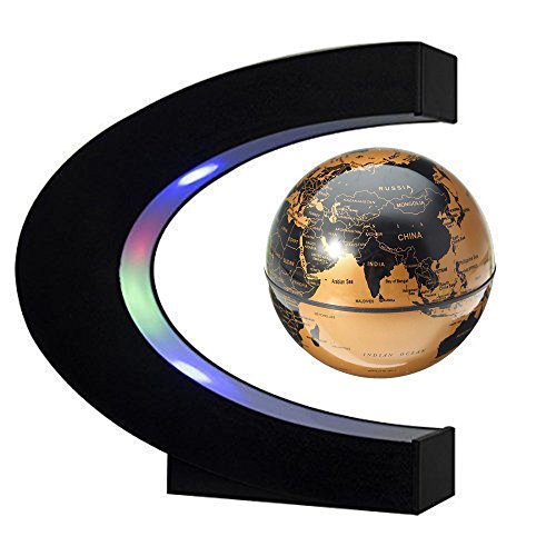 EASY EAGLE Mappamondo Magnetico 3 Pollici, Globo Fluttuante Levitazione Elettronico con RGB Luce LED per Decorazione della Casa Ufficio Regali d'Affari Studente Educazione - Dorato