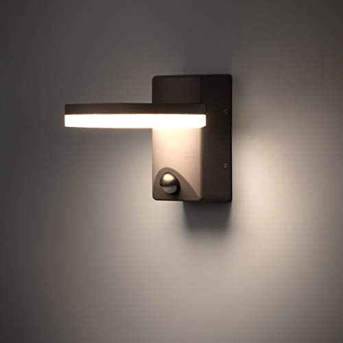 FLORNIA Applique per esterno a LED con sensore di movimento Illuminazione per esterni a parete Lampada esterna resistente alle intemperie in alluminio PIR alimentato da casa [800LM 12W 4000K IP44]