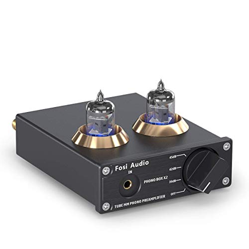 Fosi Audio Box X2 - Preamplificatore phono, per giradischi Preamplificatore fonografico MM, Hi-Fi audio stereo Mini Gain Gear, con alimentazione 12V x2