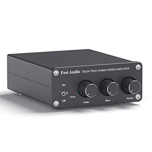 Fosi Audio TB10A - Sintoamplificatore Audio Stereo a 2 Canali, Mini Amp Integrato Hi-Fi Classe D 2.0CH, per Diffusori Domestici 100W x 2 con Controllo dei Bassi e Degli alti TPA3116(con Alimentazione)
