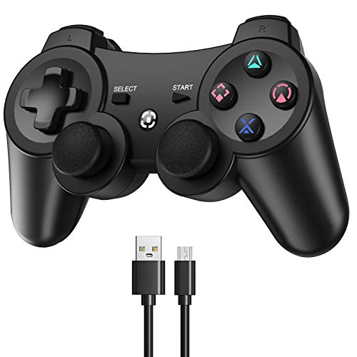 Gezimetie Joystick PS3, Bluetooth Controller con cavo di caricabatterie, Doppia Vibrazione Gamepad Controller Wireless Bluetooth Joystick per PlayStation 3