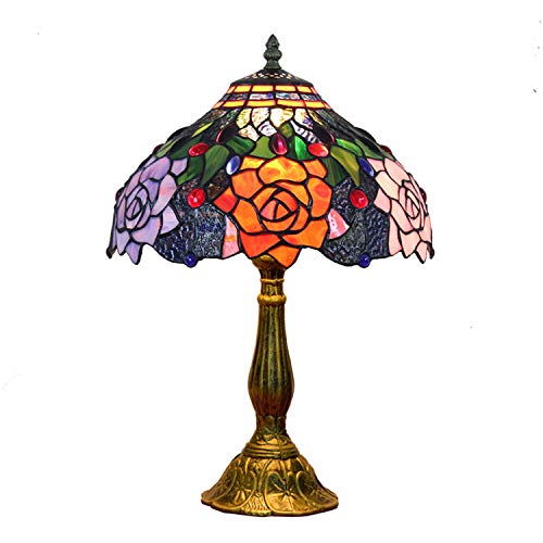 Hobaca® 12 Pollici Colorata Rosa Tiffany Classiche Lampade da Tavolo Fatto a Mano Vetro Macchiato Lampada da Comodino Eleganti Lampada Salotto Camera da Letto