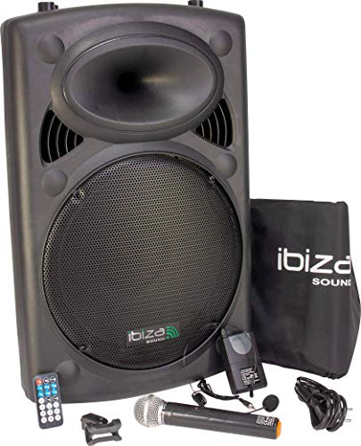 Ibiza Port15VHF-BT Impianto audio portatile cassa attiva, 800 Watt, ingressi USB SD MP3, Nero