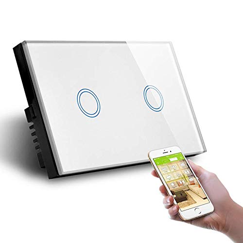 Interruttore Smart Home a 2 posizioni Touch WiFi Bianco LKM-SMSWT02W LKM Security Cristallo Temperato Controllo a Led Compatibile con Amazon Echo e Google Home