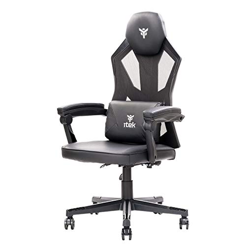 ITEK 4CREATORS CF50 Sedia Gaming ergonomica Nera, schienale reclinabile e poggiatesta regolabili, supporto lombare, comfort e design, ideale come sedia ufficio, sedia per studio e poltrona per gamer