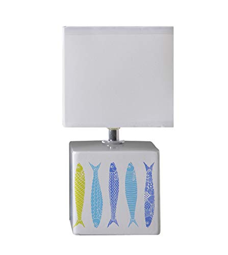 Lampada da comodino Caroline, lampada decorativa in ceramica, 40 W, blu/giallo, L 11 x H 22 cm