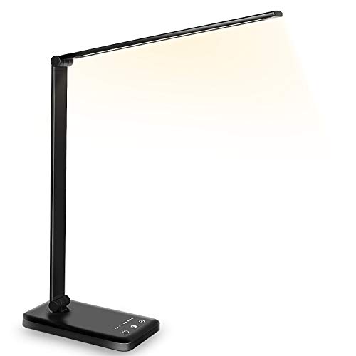 Lampada da Scrivania, lampada da tavolo con funzione di protezione degli occhi, lampada con 10 livelli di luminosità, 5 modalità di illuminazione, tocca controllo, porta di ricarica USB