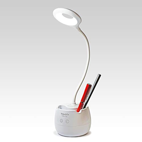 Lampada da Scrivania LED Senza Fili Ricaricabile con cavo USB, da Tavolo utilizzabile in modalità Notturna, Bianca e Piegevole dal Design Moderno, Touch con Porta penne ideale per la Lettura