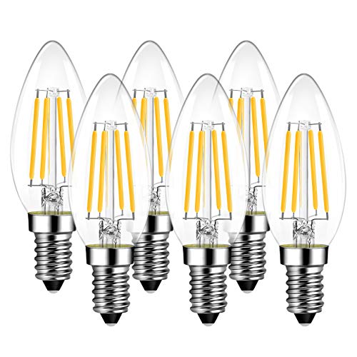 Lampadina Filamento LED E14，LVWIT C35 a Candela，4W Equivalenti a 40W, 470Lm, Luce Bianca Calda 2700K, Confezione da 6 Pezzi