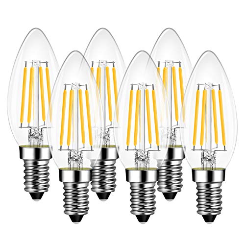 Lampadine di Filamento a LED E14 – 6W Equivalenti a 60W, 806 Lumen, 2700K, Luce Bianca Calda, LVWIT Forma a candela C35, Stile Vintage Retro', Non Dimmerabile - Confezione da 6 Pezzi