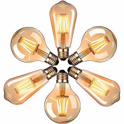 LED Lampadina Vintage Edison, Massway 220V E27 ST64&G80 4W (Equivalente 40W) Edison lampadina Retro Stile Decorativo luce filamento lampadina, 6 pezzi