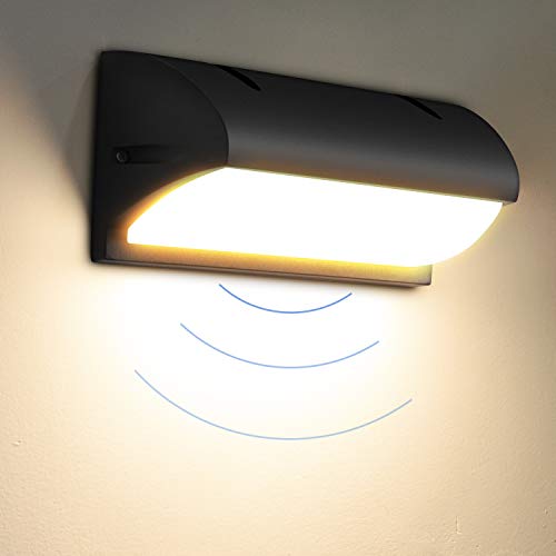 LEDMO 12W Applique da Esterno con Sensore di Movimento, Lampade da Esterno Parete 3000K IP65, Lampade da Parete per Giardino, Cortile, Foyer, Corridoio.