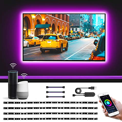 Lepro Striscia LED RGB Alexa Intelligente per TV USB Ricaricabile 2M, Smart Strisce WiFi Controllo da Voce e App, 16 Millioni Colori e Luce Dimmerabile Compatibile con Alexa/Google Home, 2.4GHz WiFi