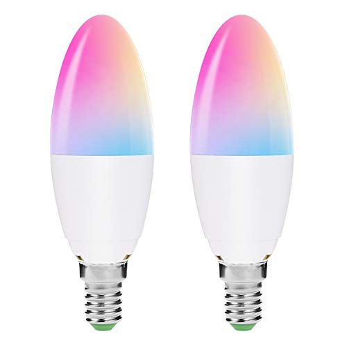 Lohas Smart Lamp Candle Bulb, Lampadina a LED con attacco E14, multicolore RGB + bianco, potenza 5W, funziona con Alexa e Google Home, 2 pezzi