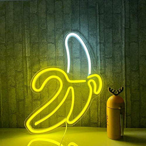 Luce al neon a forma di banana - Luci al neon decorative da parete, per cameretta dei bambini, 28 x 50 cm (colore giallo caldo)