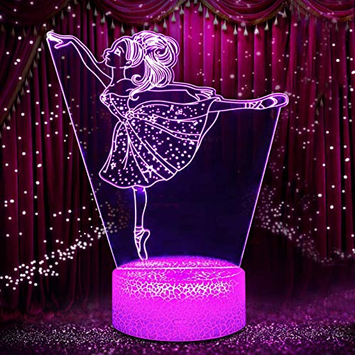 Luce Notturna Ballerina 3D per Bambini, Lampada LED per Ragazza USB Luce Notturna Illusione, 16 colori che Cambiano con Telecomando per Bambini Adulti Regalo di Compleanno e Festa
