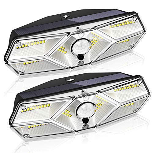Luce Solare Esterno, 104 LED Lampada da Parete di Sicurezza Esterno con Sensore di Movimento, Gecoty【2 pezzi】Lampade Solari Impermeabile IP65, per Giardino, Patio, Porta d'Ingresso, Garage