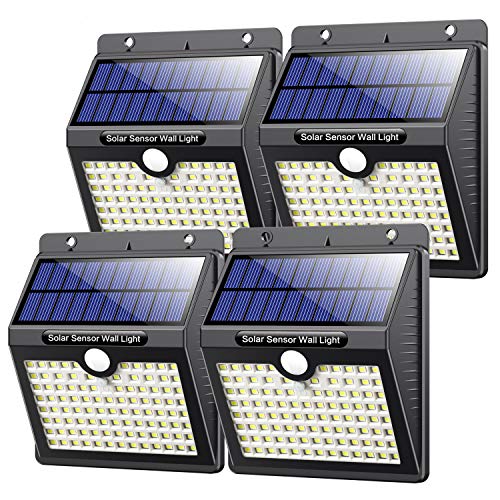 Luce Solare Led Esterno,【2200mAh Alta Qualità 97LED-1000lumen】VOOE Lampade Solari a Led da Esterno Luci Solari Esterno con Sensore di Movimento Luci Esterno Energia Solare IP65 per Parete-4 Pezzi