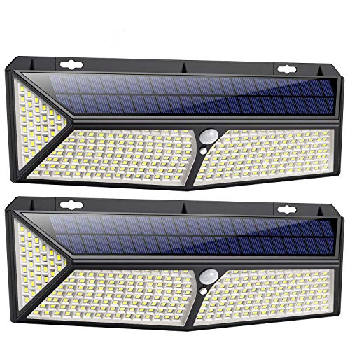 Luci Solari Esterno,【288LED-USB Ricaricabile】Lampade Solari a led da Esterno con Sensore di Movimento,300ºIlluminazione Lampada Solare 3 Modalità Impermeabile Luce Solare led Esterno per Giardino