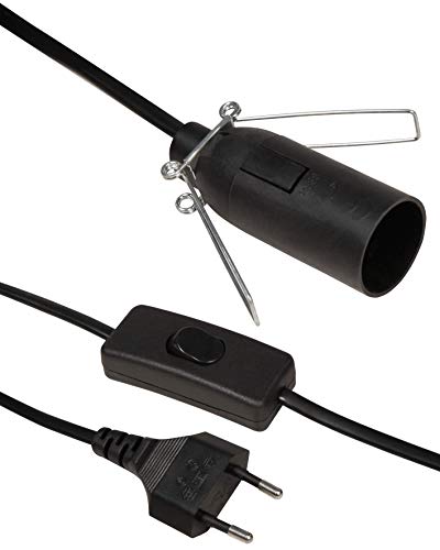 McPower - Cavo di rete con interruttore a filo e attacco E14, 3,5 m, ideale per lampade e luci, colore: Nero