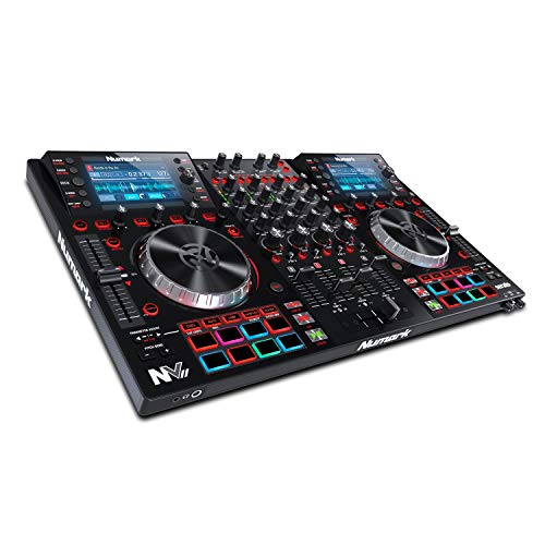 Numark NVII - Controller Intelligente per DJ a 4 Deck per Serato DJ con Doppio Display, Piatti in Metallo, 16 Pad Sensibili alla Velocity e Pacchetto Software