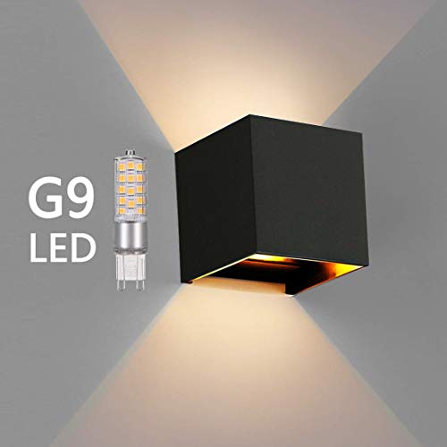 OOWOLF LED Lampada da Parete Esterna IP65 Impermeabile, Applique di G9 Sostituibile in Alluminio 3000K Bianco Caldo per Esterno ed Interno, Giardino, Portico, Bagno, Corridoio