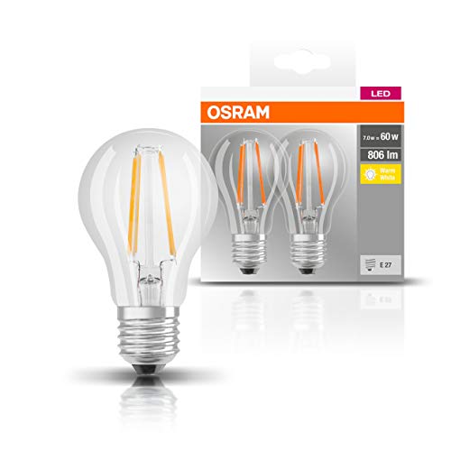 Osram Base Classic Lampada LED E27, Bianco, 7 W 2 unità